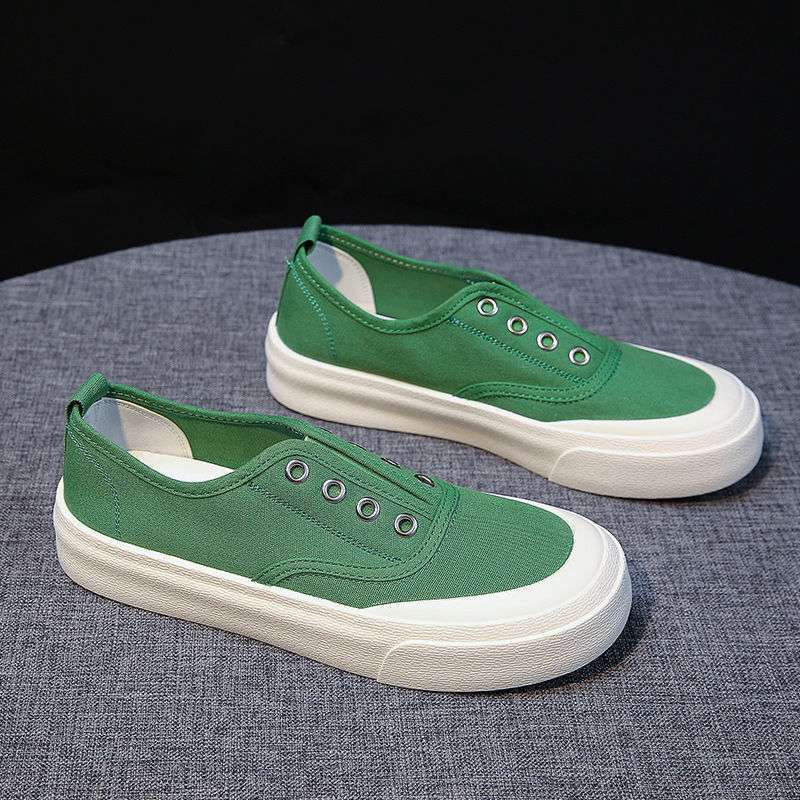 Big-Toe Green Canvas Shoes For Women, Summer Thin Thick-Soled Soft-Soled Slip-On Lazy Casual Shoes - Image 1